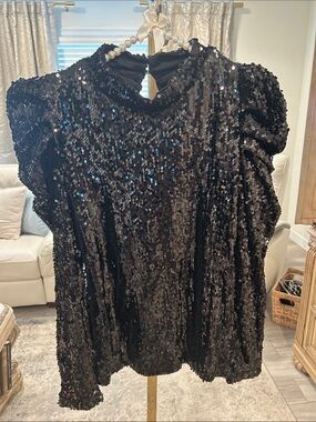 Black Sequin Women's Party Top